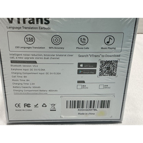 Virans VTrans AI Language Translation Earbuds 150 Languages Bluetooth 5.4 Black - Picture 2 of 7